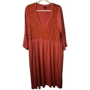 Torrid Burnt Orange Bell Sleeve Midi Dress Size 3 3X Cottagecore Peasant